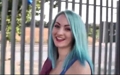 Smiling Punk Girl Dogging At Beach